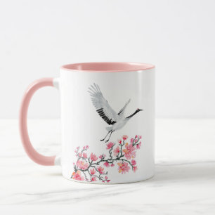 Mug Grue japonaise personnalisée et fleurs de cerisier