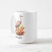Mug Grue oiseau automne aquarelle faune (Devant gauche)