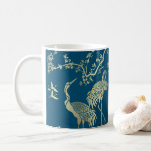 Mug Grues d'or Art, arrière - plan bleu