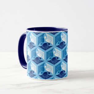 Mug Grues japonaises, marine, blanche et bleu clair