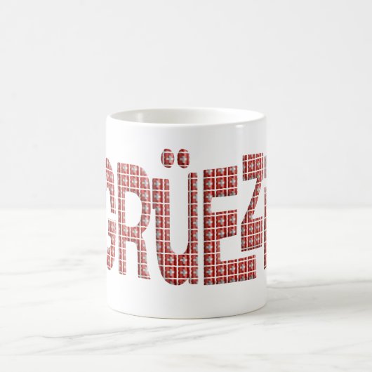 Mug Grüezi avec une superposition de drapeaux suisses. (Centre)