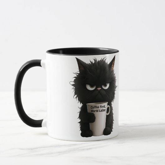 Mug Grumpy Cat Coffee Mood T-Shirt Funny Black Fluffy  (Gauche)