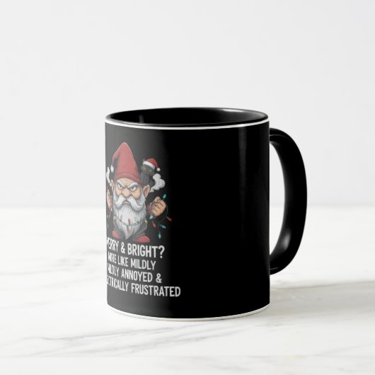 Mug Grumpy Christmas Gnome Tangled Lights Black Cat  (Devant droit)