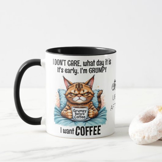 Mug Grumpy Funny Chat Boire Citation De Café (Avec donut)