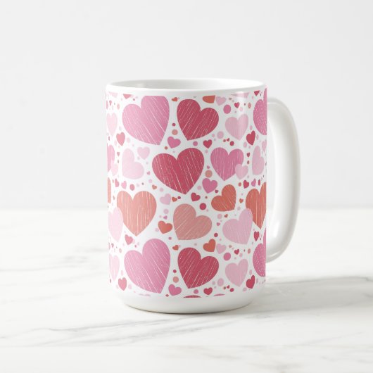 Mug Grunge Coeurs Tons de rose (Devant droit)