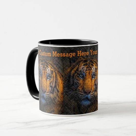 Mug Grunge de face du tigre de message personnalisé (Devant gauche)