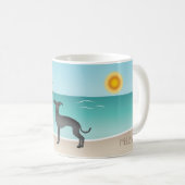 Mug Gryhound Italien Noir À La Plage D'Été Tropicale (Devant droit)