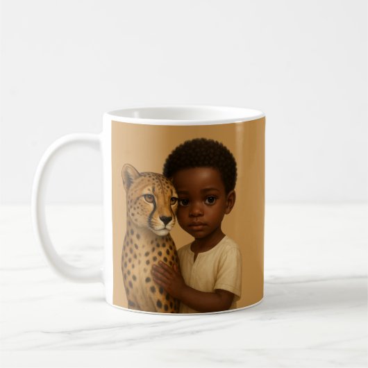 Mug Guépard et garçon : lien du sauvage et de l'innoce (Gauche)