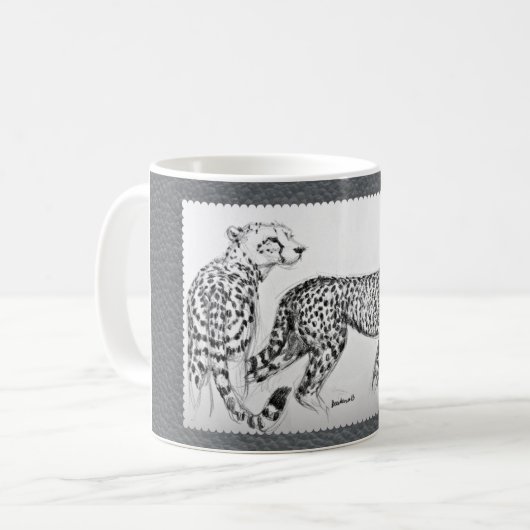 Mug Guépards sur le cuir gris de Faux (Devant gauche)
