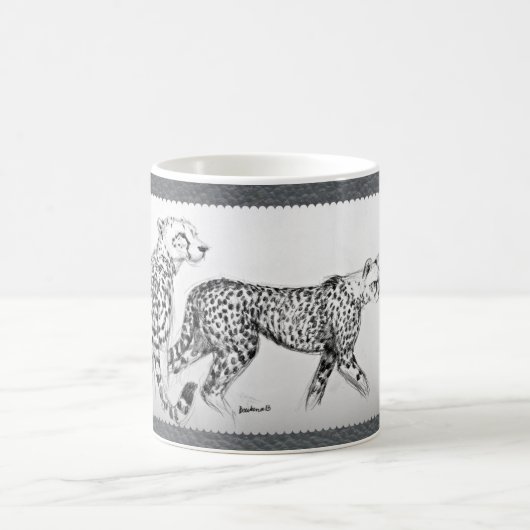 Mug Guépards sur le cuir gris de Faux (Centre)