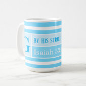 Mug Guérir Bible Verse Bleu et blanc strié initial (Devant gauche)