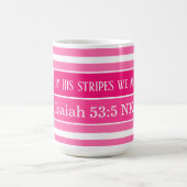 Mug Guérir Bible Verse rose et blanc strié initial (Centre)