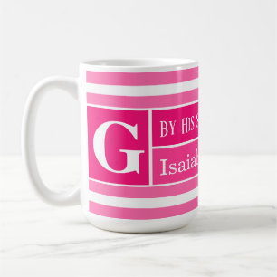Mug Guérir Bible Verse rose et blanc strié initial
