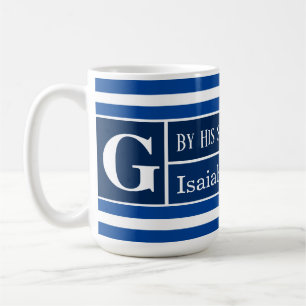 Mug Guérir la Bible Verse Marine Bleu Barré initial