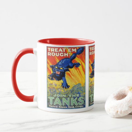 Mug Guerre militaire vintage Recrutement avec un chat  (Avec donut)