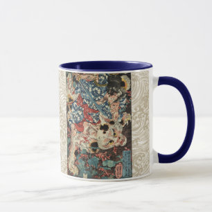 Mug GUERRIÈRE JAPONAISE TUANT UN CHAT MONSTREUX Ukiyoe