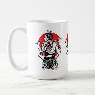 Mug Guerrière samouraï féminine – Tatouage de rose de 