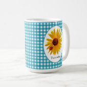 Mug Guingan de turquoise de tournesol de coccinelle (Devant droit)