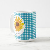 Mug Guingan de turquoise de tournesol de coccinelle (Devant gauche)