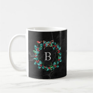 Mug Guirlande de marbre noire de Noël de monogramme