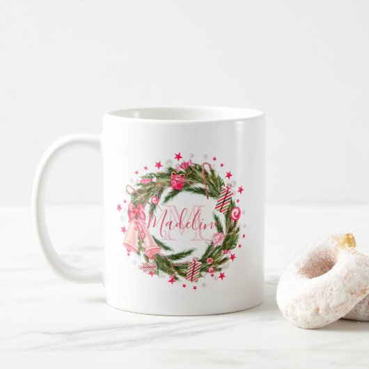 Mug Guirlande et arbre personnalisés de Noël de (Avec donut)