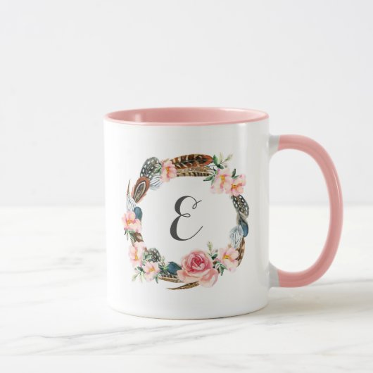 Mug Guirlande florale d'aquarelle avec le monogramme (Droite)