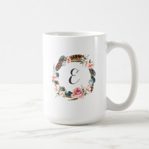 Mug Guirlande florale d'aquarelle avec le monogramme