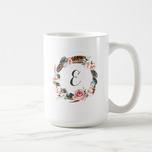 Mug Guirlande florale d'aquarelle avec le monogramme (Droite)