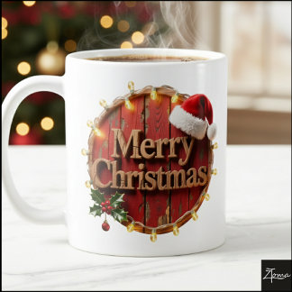 Mug Guirlande lumineuse Joyeux Noël en bois rustique