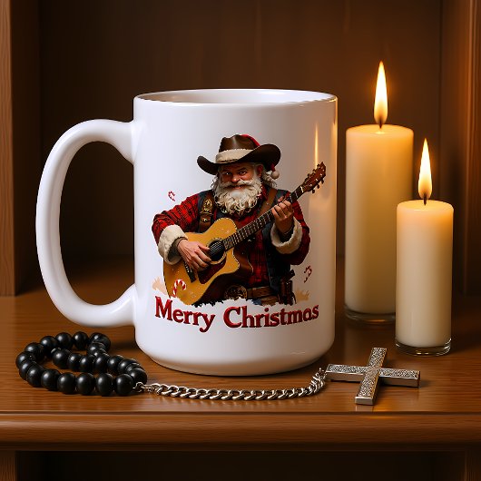 Mug Guitar Playing Cowboy Santa