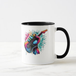 Mug Guitare couleur éclat - Poignée de roche et roulea