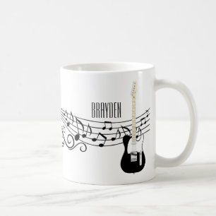 Mug Guitares électriques en noir et blanc Notes musica