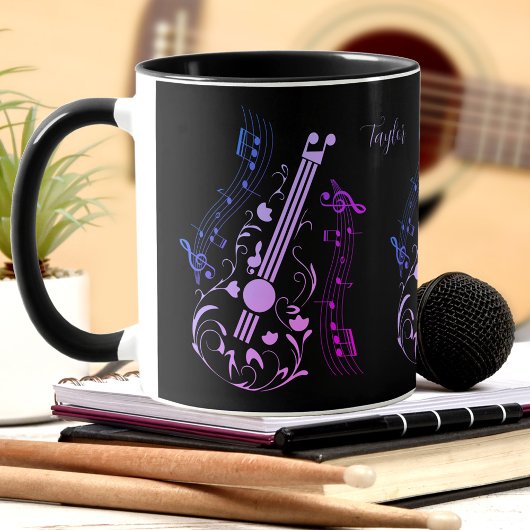 Mug Guitariste Guitare Lecteur Musique violet Nom noir