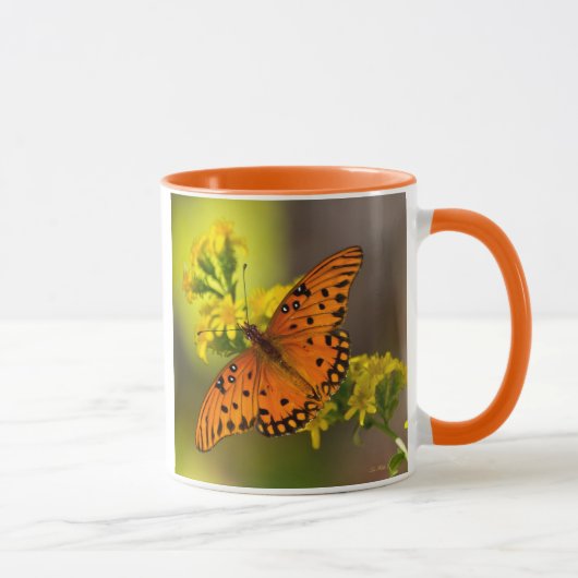 Mug Gulf Fritillary aka Passion Butterfly on Goldenrod (Droite)