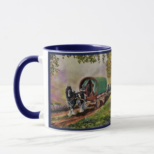 Mug Gypsy Vanner cheval Irish Caravan wagon bleu (Gauche)