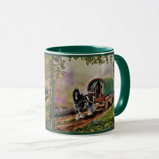 Mug Gypsy Vanner cheval irlandais Caravan wagon vert (Devant droit)