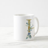 Mug H initial doré avec feuillage floral bleu (Devant droit)