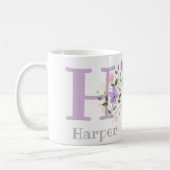 Mug H initial et le nom Harper avec fleurs (Gauche)