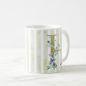 Mug H initiale dorée sur bandes bleu et blanc (Devant droit)