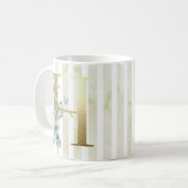 Mug H initiale dorée sur bandes bleu et blanc (Devant gauche)