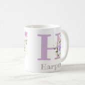 Mug H initiale et le nom Harper avec des fleurs (Devant droit)