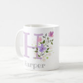 Mug H initiale et le nom Harper avec des fleurs (Devant gauche)