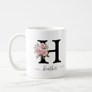 Mug H Monogramme initial Floral Flower Roses rose Musi