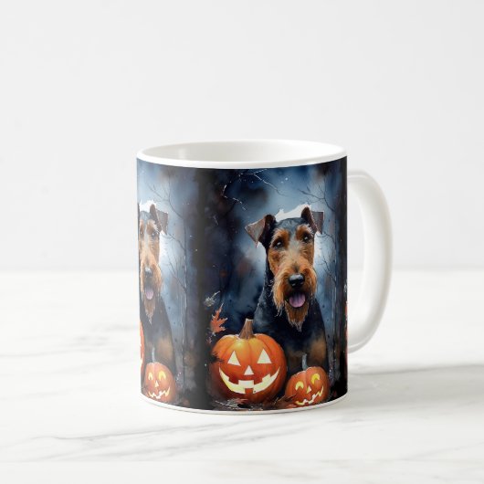 Mug Halloween Airedale Avec Peur Citrouille (Devant droit)