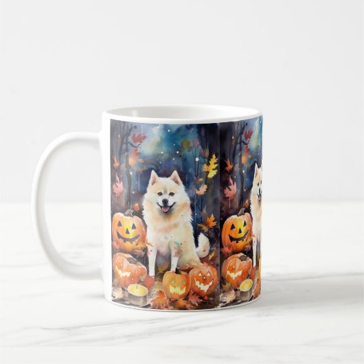 Mug Halloween Akita Américain Avec La Peur Citrouille (Gauche)