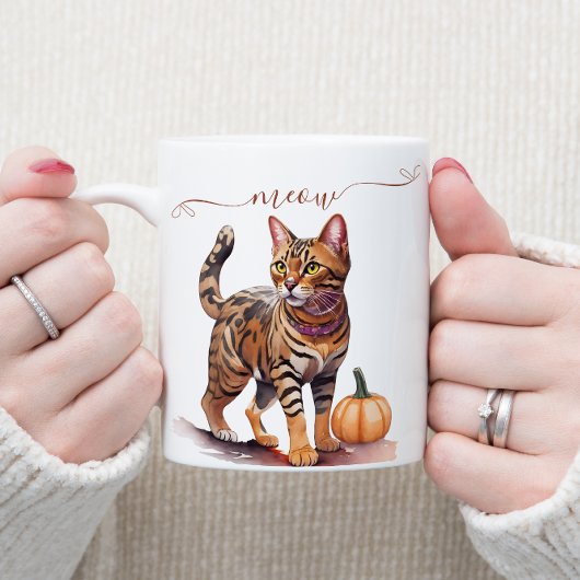 Mug Halloween aquarelle bengale chat avec citrouille