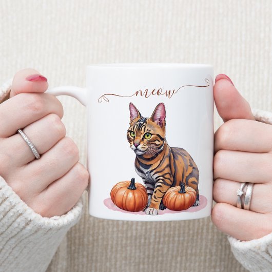 Mug Halloween aquarelle bengale chat avec citrouille