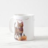 Mug Halloween aquarelle bengale chat avec citrouille (Devant gauche)