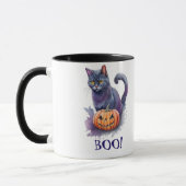 Mug Halloween aquarelle noir chat avec citrouille (Gauche)