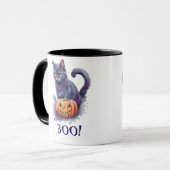 Mug Halloween aquarelle noir chat avec citrouille (Devant gauche)